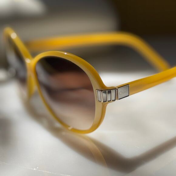 Chloé CE605S 799 Sunglasses|Oversized Round Yellow Brown Gradient Italy NWOT - Picture 7 of 13